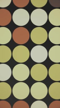 Dikey video - 70 'lerin modası geçmiş geometrik model arka planı, renkli ve klasik renklerde daireler - bej, kahverengi, yeşil. Bu nostaljik hareket arka plan animasyonu HD ve döngüdür.