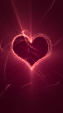 Dikey video - parlak altın neon kalp akışkan parçacıklar ve koyu kırmızı üzerinde dönen ışık demetleri. Bu romantik sevgililer günü geçmişi tam bir HD ve kusursuz bir döngü..