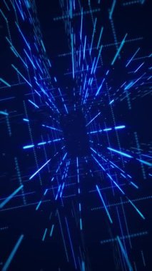 Dikey video - yanıp sönen dijital veri ışıkları ve yüzen parçacıklardan oluşan fütürist mavi şebeke ağı. Bağlantı ve bağlantılar konsepti teknoloji hareket arkaplan animasyonu.
