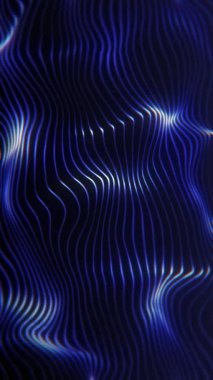 Dikey video - yavaşça akan parlak mavi dalgalı çizgiler. Tam HD ve soyut dalga şablonu arkaplan canlandırması.