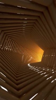 Dikey video - parlak fütürist sarı bir tünelin içi.