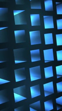 Dikey video - mavi izometrik küplerin dönen modeli. Tam HD ve soyut arkaplan döngüsü.