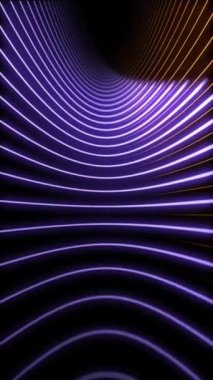 Dikey video - parlak mor ve altın renkli neon ışık huzmeleri arka plan. Tam HD ve soyut hareket arkaplan canlandırması.