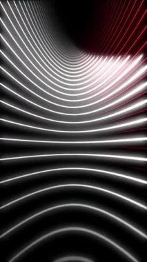 Dikey video - parlak kırmızı ve beyaz neon daire ışık huzmeleri arka plan. Tam HD ve soyut hareket arkaplan canlandırması.