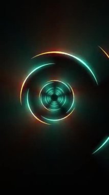 Dikey video - yeşil ve altın parlayan neon spiral soyut arkaplan.