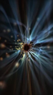 Dikey video - mavi fiber optik ışık demetleri ve altın veri parçacıkları akıyor. Tam HD ve döngü teknolojisi hareket arkaplanı.