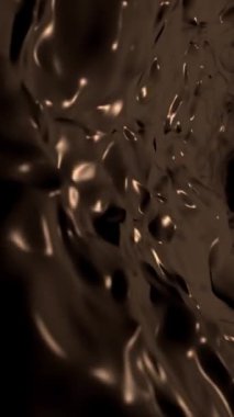 Dikey video - koyu, ipeksi erimiş çikolata hareketli lezzetli bir akış arka plan animasyonu.