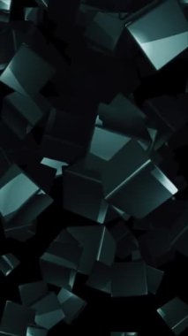 Dikey video - parlak metalik küpleri döndüren soyut hareket arkaplan canlandırması.