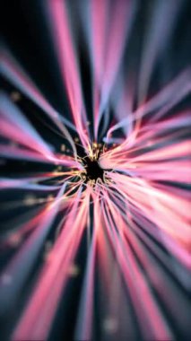 Dikey video - mavi ve pembe fiber optik ışık demetleri ve altın veri parçacıkları akıyor. Tam HD ve döngü teknolojisi hareket arkaplanı.