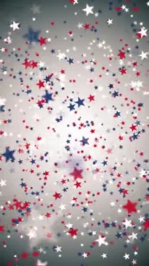 Dikey video - yıldızlar ve çizgiler: kırmızı, beyaz ve mavi yıldızlar nazikçe yüzen şekiller - döngüleme, tam HD Amerikan, ABD stili hareket arkaplan animasyonu.