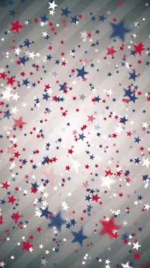 Dikey video - yıldızlar ve çizgiler: kırmızı, beyaz ve mavi yıldızlar nazikçe yüzen şekiller - döngüleme, tam HD Amerikan, ABD stili hareket arkaplan animasyonu.