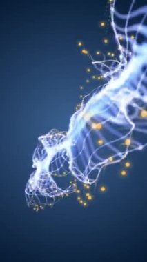 Dikey video - ilkel bir deniz yaratığının ya da okyanusta parlayan parçacıklar ve akan ışık huzmeleriyle yüzen deniz canavarının gelecekteki dijital versiyonu. Tam HD, döngü hareketi arkaplanı.