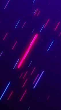 Dikey Video: Parlayan pembe ve mavi yuvarlak neon çizgiler. Çerçeve boyunca yavaşça hareket ediyorlar. Tam HD, soyut hareket arkaplan canlandırması.