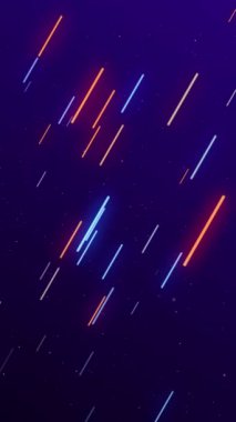 Dikey Video - parlayan turuncu ve mavi yuvarlak neon çizgiler yavaşça çerçeve boyunca hareket ediyor. Tam HD, soyut hareket arkaplan canlandırması.