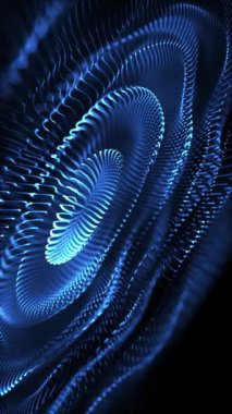 Dikey video - soyut teknoloji hareket arkaplan animasyonu mavi fraktal dalgalı parlayan ışık demetleri. Bokeh 'in yüzeysel derinliği. Tam HD ve döngü.