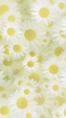 Dikey video - Güzel bahar dönemi doğa hareketi arka plan animasyonu. Yağlı boya resim tarzında. Yavaşça hareket eden papatya çiçekleri tamamen çiçek açıyor..