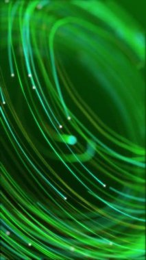 Dikey video - hızlı hareket eden yeşil fiber optik ışık veri düğümleri ve parçacıkları ile dijital veri hareketi arkaplan animasyonu. Bu modern teknoloji arka planı tam HD ve döngüseldir.