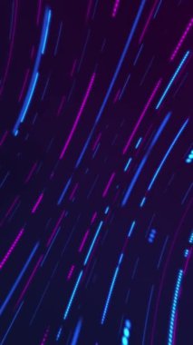 Dikey video - parlak pembe ve mavi neon çizgiler ve kesik çizgiler ve noktalar çerçevenin üzerinde yavaşça hareket ediyor. Tam HD, soyut hareket arkaplan canlandırması.