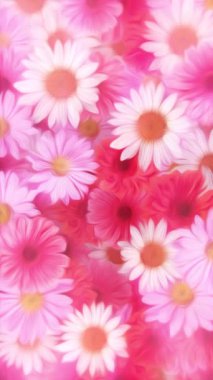 Dikey video - Güzel Summer Doğa Çiçek Hareketi arka plan animasyonu. Yağlı boya resim tarzında. Nazikçe hareket eden beyaz papatya çiçekleri ve pembe ve kırmızı Gerbera papatyaları..