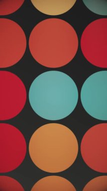 Dikey video - 70 'lerin modası geçmiş geometrik arka planı, sıcak renk tonlarıyla yanıp sönen renkli daireler. Bu tarz klasik hareket arka plan animasyonu HD ve döngüdür.