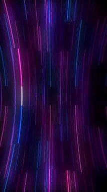 Dikey video - son moda pembe ve mavi parlak neon çizgileri siber punk teknolojisi hareket arkaplanı.