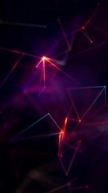 Dikey video - soyut pleksus teknolojisi arkaplanı parlayan kırmızı çizgiler, noktalar veya düğümlerle. Dijital veri ağı bağlantıları kavramı.