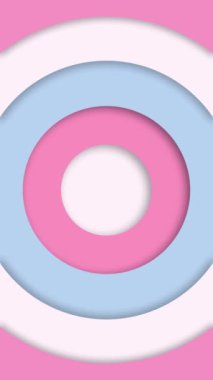 Dikey video: Renkli pembe, beyaz ve mavinin tonlarında konsantrik daireleri nazikçe hareket ettiren dairesel kağıt kesim arka planı. Tam HD ve döngü hareketi arkaplan canlandırması.