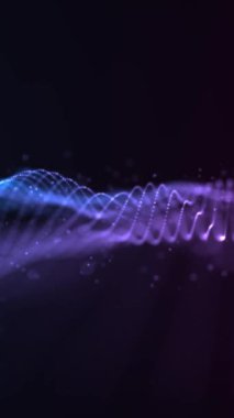 Dikey video - hafif dalgalanan neon renkli mavi ve pembe fraktal ışık dalgası yüzen parçacıklar animasyonu. Bu soyut teknoloji konsept hareket arkaplanı HD ve döngüdür.