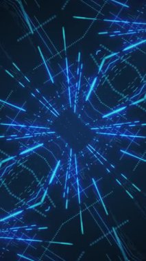 Dikey video - yanıp sönen dijital veri ışıkları ve yüzen parçacıklardan oluşan fütürist mavi şebeke ağı. Bağlantı ve bağlantılar konsepti teknoloji hareket arkaplan animasyonu.