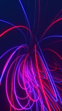 Dikey video - soyut kıvrımlı parlak kırmızı ve mavi neon ışıklar arka plan. Bu dinamik renkli arka plan animasyonu tam HD ve kusursuz bir döngüdür.