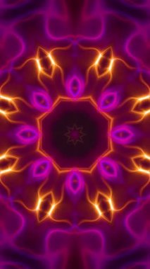 Dikey video - dijital mandala parlayan neon kırmızı ve altın enerji ışınları ile soyut arka plan. Bu kaleydoskopik ruhanilik arka planı tam bir HD ve kusursuz bir döngü..