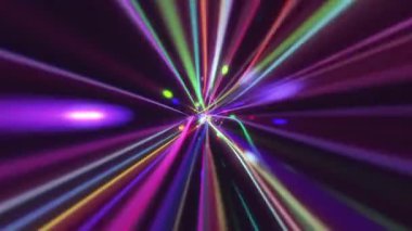 Yüksek hızlı renkli fiber optik veri akışı ışık ışınları ve parlayan parçacıklara sahip teknoloji kavramı. Bu gelecekteki teknolojik hareket arka plan animasyonu tam bir HD ve kusursuz bir döngüdür..