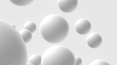 Pürüzsüz, temiz, beyaz küreler yavaşça yukarı doğru yüzüyor. Modern minimalist tasarım. Teknoloji, sağlık ve iç tasarım için temiz ve çağdaş estetik.