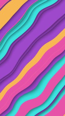 Dikey video - parlak canlı renklerde katmanlı dalgalı köşegen çizgileri olan renkli soyut arkaplan. Dinamik kıvrımlı çizgi desenli animasyon. Tam HD ve döngü arkaplanı.