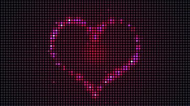 LED ışıklar video duvar animasyonu. Parlayan pembe ve kırmızı bir aşk kalbiyle. Bu romantik sevgililer günü geçmişi tam bir HD ve kusursuz bir döngü..