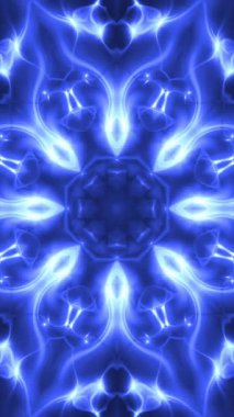 Dijital mandala, parlayan mavi ışık huzmeleri ile soyut arka plan. Bu süslü kaleydoskopik ruhaniliğin dikey arka planı tam HD ve kusursuz bir döngüdür..