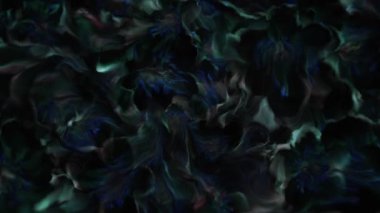 Yeşil, mavi ve siyah tonlarında kıvrımlı çiçekleri olan koyu soyut çiçek arkaplanı. Huysuz sanatsal suluboya etkisi. Bu zarif arkaplan tam HD ve döngüseldir.
