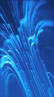 Yüksek hızlı mavi fiber optik veri akışı ışık ışınları ve parlayan parçacıklara sahip teknoloji arka planı. Bu fütüristik teknolojik dikey hareket arka plan animasyonu tam HD ve kusursuz bir döngüdür.