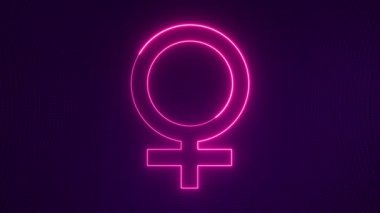 Yarım ton arkaplanda pembe neon kadın cinsiyet sembolü animasyonu.