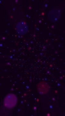 Parlayan kırmızı ve mavi neon disko ışıklarının arasından uçuyor. Bu ışıltılı kutlama partisi dikey arka planı tamamen HD ve döngüseldir..