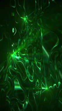 Parlak yeşil hareketli ışık efekti soyut arkaplan. Kıvrımlı sıvı hareketli parlayan ışık. Bu garip psikedelik dikey hareket arkaplanı tam HD ve döngüsel.