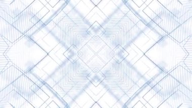 Mavi çizgiler ve şekillerden oluşan karmaşık geometrik desenli soyut bir plan. Simetrik kaleydoskopik tasarım. Tam HD ve döngü canlandırması.