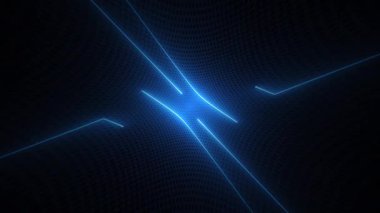 Parlayan mavi neon ışıklı oyun teknolojisi arka planı. Fütüristik teknoloji animasyonu. Tam HD ve döngü hareketi arkaplan canlandırması.