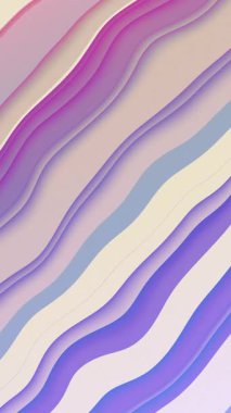 Mor, bej ve mavinin pastel tonlarında katmanlı dalgalı köşegen çizgileri olan kağıt kesiti arka plan. Dinamik kıvrımlı çizgi desenli animasyon. Tam HD ve dikey döngü canlandırması.