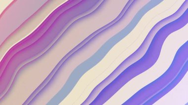 Mor, bej ve mavinin pastel tonlarında katmanlı dalgalı köşegen çizgileri olan kağıt kesiti arka plan. Dinamik kıvrımlı çizgi desenli animasyon. Tam HD ve döngü canlandırması.