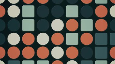 1970 'lerin modasına uygun, renkli, yanıp sönen geometrik şekiller, klasik renk tonlarıyla bej, deniz mavisi ve turuncu. Bu dikey arkaplan animasyonu HD ve pürüzsüz bir döngüdür.