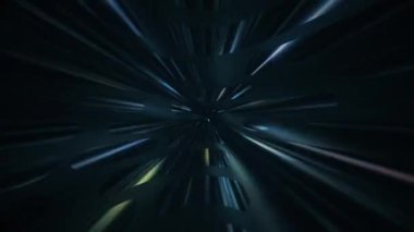 Patlayan enerji ışınları, parçacıklar ve patlamalardan oluşan bir girdap ile geleceksel arka plan. Yüksek hız ışık demeti etkisi. Bu koyu renkli animasyon oyun ve teknoloji projeleri için uygundur..