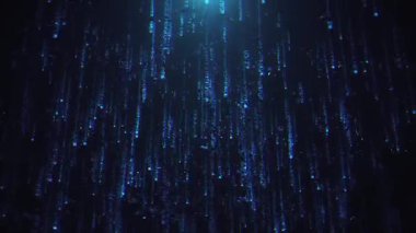 Matrix stili fütüristik arka plan. Artan parlak mavi dijital kod akımları var. Siber güvenlik ve hackleme konsepti. Tam HD ve döngülü siber teknoloji arkaplanı.