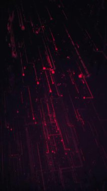 Fütürist kırmızı devre esinlenilmiş dijital veri düğümleri ve arıza efektiyle teknoloji arka planı. Hackleme ve siber güvenlik kavramı. Bu hatalı veri teknolojisi hareket arkaplanı bir döngüdür.