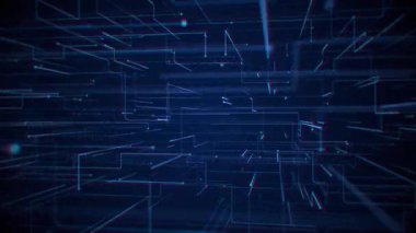 Fütürist mavi devre esinlenilmiş dijital veri düğümleri ve arıza efektleriyle donatılmış teknoloji geçmişi. Hackleme ve siber güvenlik kavramı. Bu arızalı teknolojik hareket arka planı bir döngü.